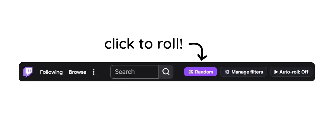 The Twitch navigation bar with the randomizer button