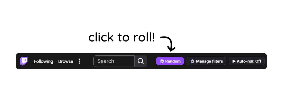 The Twitch navigation bar with the randomizer button